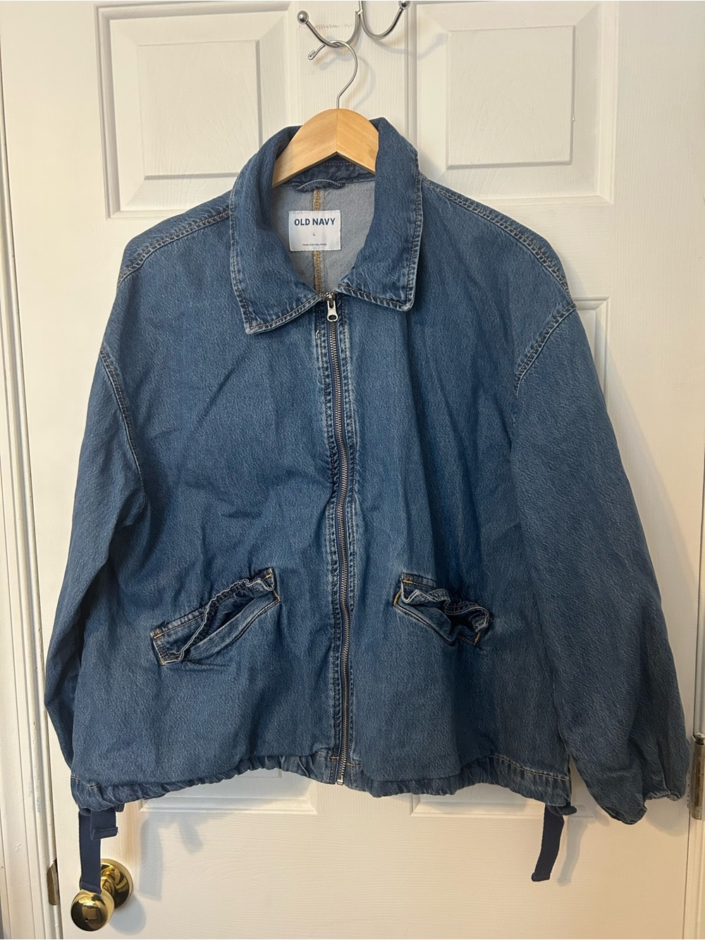 Old Navy Bubble Hem Zip Denim Jacket